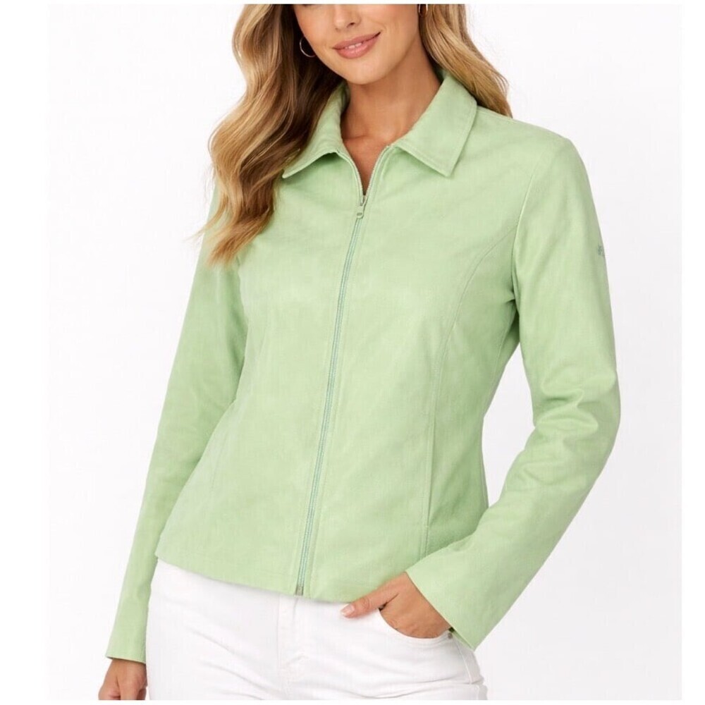 Ep Pro Women’s Golf Jacket lime green faux suede full zip collared SZ L